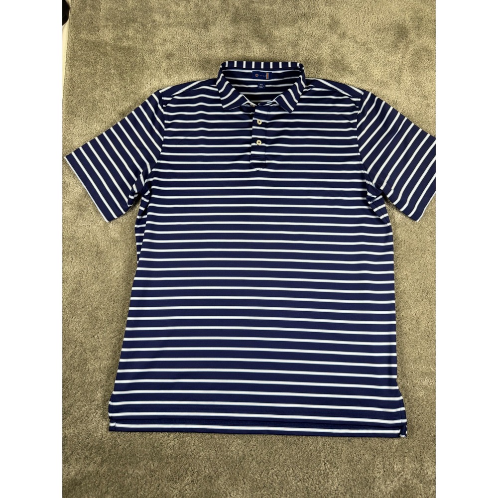 Stitch Golf Mens Navy Blue Striped Performance Polo Shirt Size M/L Short Sleeve